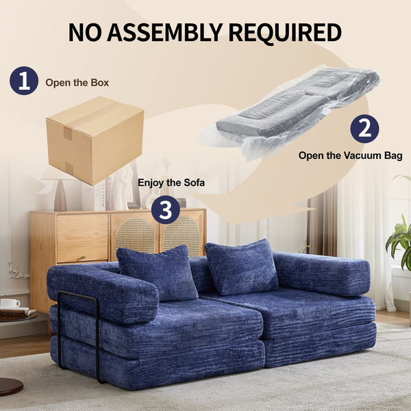 English Elm Compression Convertible Floor Sofa Bed – Stylish Chenille Loveseat, Easy Setup, Ideal For Small Spaces W3723P345645
