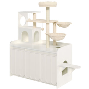 English Elm 50.6" Modern White Cat Tower with Litter Enclosure Sisal Posts Hammock and Perch N704P443505K