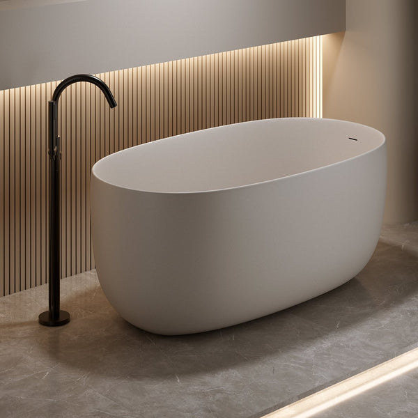 English Elm 51'' Freestanding Solid Resin Stone Soaking Tub Spa Ergonomic Matte White Bath Beige W2753P340379
