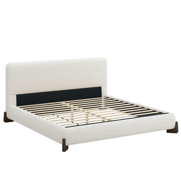 English Elm Elegant Boucle Platform Bed with Wood Legs Textured Upholstery King Bedroom N769K333730B