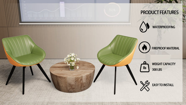 English Elm 29.53" Mid-Century Modern Coffee Table Set With 2 Pu Chairs For Stylish Living & Dining Spaces W2189S00505