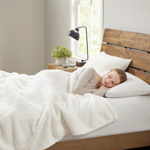 JLA Home True North by Sleep Philosophy - Heated True North Sherpa Blanket with 20 Heat Settings, Dual-Zone Controls, Auto Shut-Off Safety Ivory TN54-0494