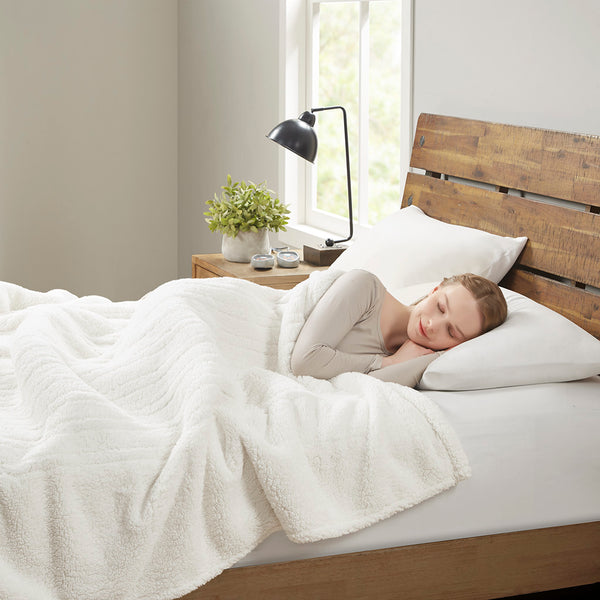 JLA Home True North by Sleep Philosophy - Heated True North Sherpa Blanket with 20 Heat Settings, Dual-Zone Controls, Auto Shut-Off Safety Ivory TN54-0494