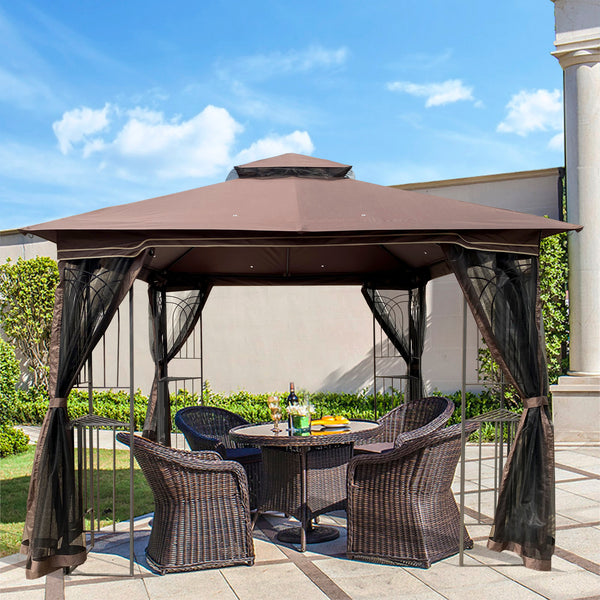 English Elm Same 10x10 Outdoor Gazebo with Vented Dual Roof Mesh Walls Steel Frame Patio W419P461620