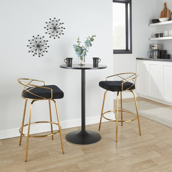 English Elm 26"/art Deco Tufted Velvet Swivel Counterstools with Gold Base for Kitchen Bar Set of 2 B202S02148