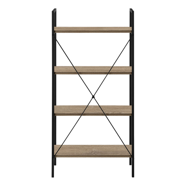 English Elm Bookshelf, 4-Tier Space-Saving Bookcase with Dark Wood-Look Laminate and Black Metal Frame for Home Decor taupe 50 L x 14 W x 4 H B2710P219958