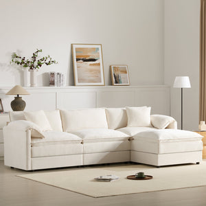 English Elm [video]103" Chenille L-shaped Sectional with Movable Ottoman Deep Seat Cloud Sofa White N723S0687W