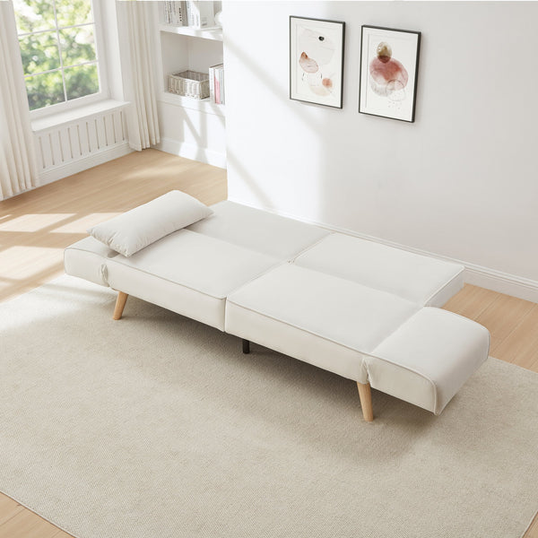 English Elm 72.8" Velvet Futon Sleeper Sofa Split Back Reclining Couch for Apartments and Guest Rooms Beige W1669P364124