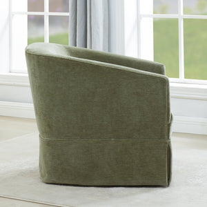 English Elm Earl Barrel Back Swivel Accent Chair Polyester Upholstered Tailored Skirted Base Green B050P429146