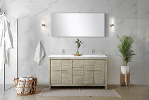 English Elm Rustic Acacia Double Bath Vanity 60" W With White Quartz Top & Brushed Nickel Faucet Set – Stylish Storage! B2731P259210-GIGA