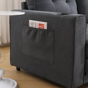 English Elm {VIDEO 3-in-1 Upholstered Futon Sofa Bed Convertible Loveseat with Tufted Back, Cup Holders & Side Pockets Dark Gray W2325P183181
