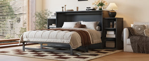 English Elm Queen Vintage Dark Gray Murphy Bed With Storage Drawers & Shelves - Perfect For Compact Spaces! W1580S00257-GIGA