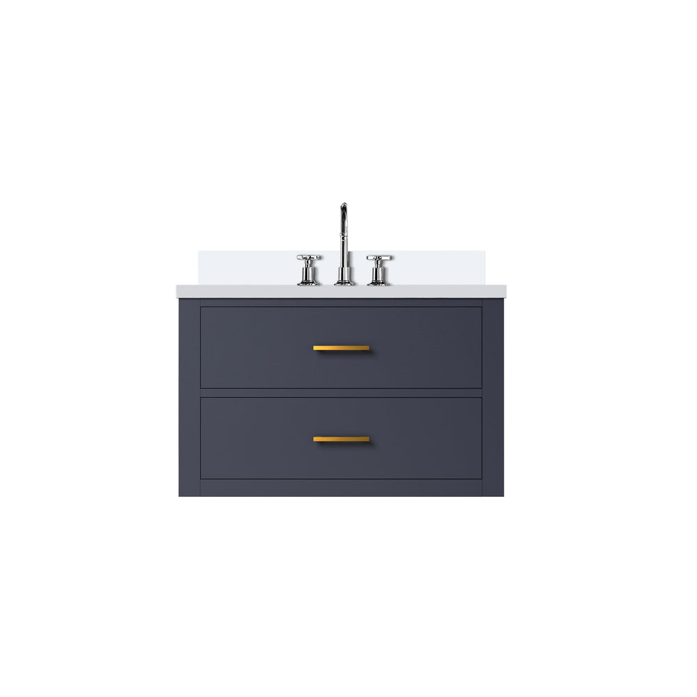 English Elm Blue Single-Sink Vanity With Cultured Marble Top & Chrome Faucet, Perfect For Modern Bathrooms B2731P257931