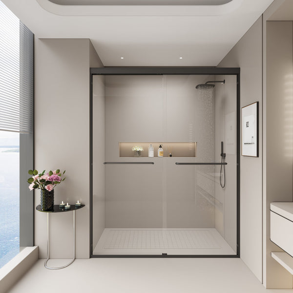 English Elm 56-60 in Semi-frameless Bypass Shower Door with Tempered Glass and Aluminum Hardware Matte Black W1920P300301