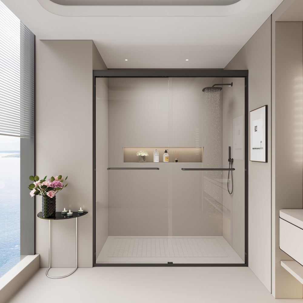 English Elm 56" Frameless Sliding Shower Door Tempered Glass Soft Close Matte Hardware Alcove Fit W1920P385320