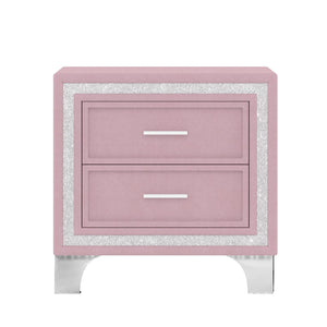 English Elm 3-Pieces Tufted Upholstered Platform Bed with Romantic LED Headboard and Two Storage Nightstands Pink 63.98 L x 23.23 W x 5.91 H N733S183659H