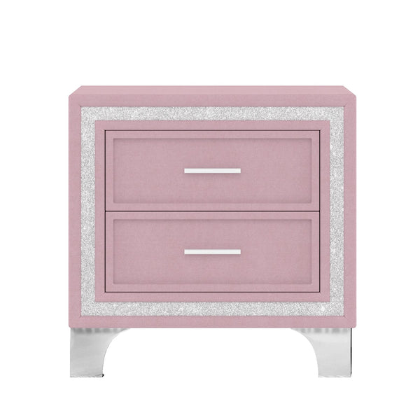 English Elm 3-Pieces Tufted Upholstered Platform Bed with Romantic LED Headboard and Two Storage Nightstands Pink 63.98 L x 23.23 W x 5.91 H N733S183659H