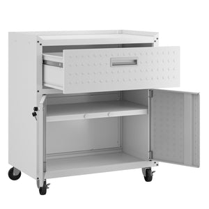 English Elm Rolling Metal Garage Cabinet with Locking Doors Diamond Texture Industrial Storage White B365P398221