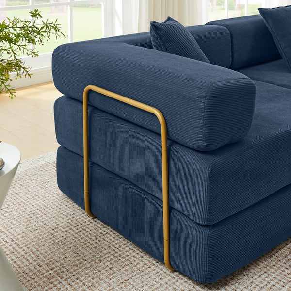 English Elm 108'' Modular Cloud Sectional Corduroy Couch with Fold Flat Backrest for Living Rooms Blue W1117S00296