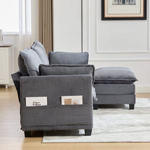 English Elm United We Win Modular Corduroy Sectional with Ottoman Low Profile Living Room Couch Gray W1568S00255