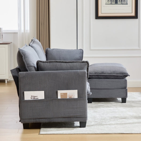 English Elm United We Win Modular Corduroy Sectional with Ottoman Low Profile Living Room Couch Gray W1568S00255