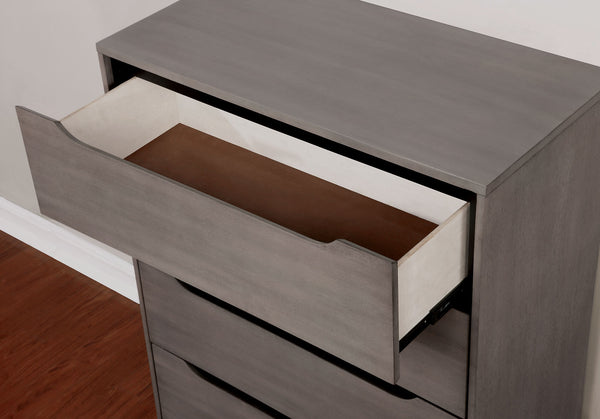 English Elm Modern Mid-Century Chest with Tapered Legs and Four Recessed-Handle Drawers, Sleek Storage Appeal Gray 20 L x 37 W x 45 H B2741P367882