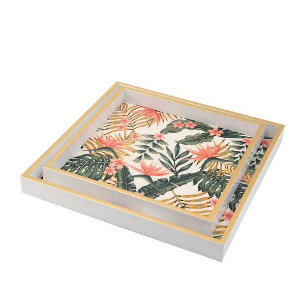 English Elm Set of 2 Botanical Floral Mdf Decorative Trays with Pvc Print for Vanity Display B056P416847
