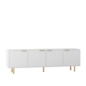 English Elm White Fluted TV Stand 68" Modern White Media Console with 4 Storage Doors, Gold Legs Accent, Durable MDF Finish W1321P185967