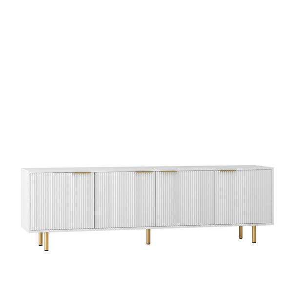 English Elm White Fluted TV Stand 68" Modern White Media Console with 4 Storage Doors, Gold Legs Accent, Durable MDF Finish W1321P185967