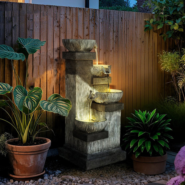 English Elm Outsunny 4-tier Resin Cascading Bowl Waterfall Fountain with Led Lights for Patio W2225P485602