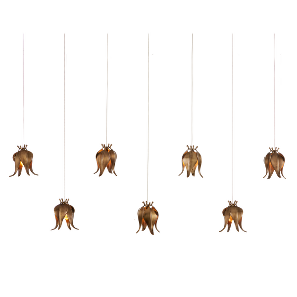 Iota Rectangular Multi-Drop Pendant Light in Antique Brass - Elegant Floral Design for Modern Spaces