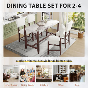 English Elm 5-Piece Faux Marble Counter Height Dining Set — 4 Upholstered Stools, Space-Saving Mid-Century Modern for Kitchen N752S011086A