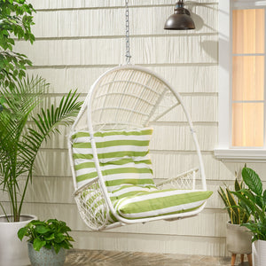 English Elm Christopher Knight Home® - Malia Hanging Chair - Cozy Indoor/Outdoor Wicker Basket Seat With Plush Cushions & Modern Design 67677.00WGRN