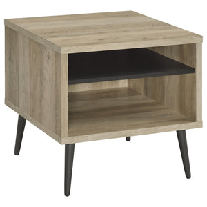 English Elm Balboa Distressed Pine 2-Piece Coffee & End Table Set with Gray Drawer, Open Cubby, Tapered Legs B062S01311