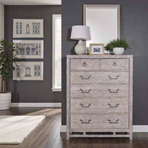 English Elm Fusion Oak Veneer Five Drawer Chest Soft Close Storage Antique Brass Bedroom Dresser B108P411436