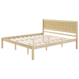 English Elm Platform King Bed Solid Pine Panel Headboard Wood Slat Base Modern Bedroom Frame Natural N709P425341N
