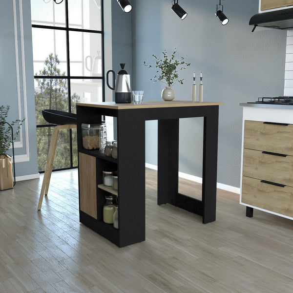 English Elm Kitchen Island 36" H with 36.2" Countertop, 3 Open Shelves & Push-to-Open Cabinet, Black/Natural Oak Durable Blend B097P221381