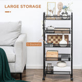 English Elm Homcom 5 Tier Utility Rolling Cart, Metal Storage Cart, Kitchen Cart With Removable Mesh Baskets, For Living Room, Laundry, Garage and Bathroom, Black