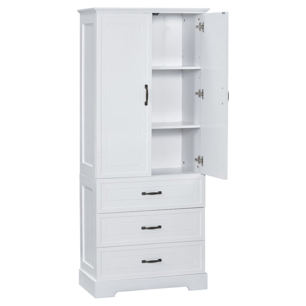 English Elm Tall Bathroom Storage Cabinet - Modern White Design With Adjustable Shelves, Drawers & Doors! N725P206123K-GIGA