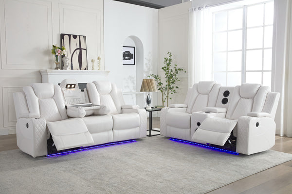 English Elm M070 Power Reclining Sofa with Led Lighting Usb Charging and Faux Leather Seating White W1805S00134