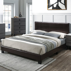 English Elm Modern Faux Leather Upholstered Bed Queen Size with Adjustable Headboard, Low-Profile Slat Support Frame, Sleek Contemporary Design Brown,Espresso 61 L x 31 W x 4 H B011P395416