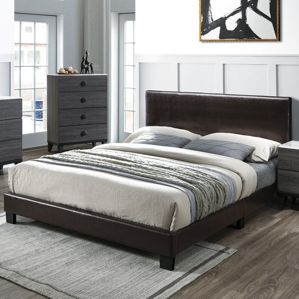 English Elm Modern Faux Leather Upholstered Bed Queen Size with Adjustable Headboard, Low-Profile Slat Support Frame, Sleek Contemporary Design Brown,Espresso 61 L x 31 W x 4 H B011P395416