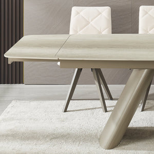 English Elm 1+6 Sintered Stone Extendable Dining Table Seats Six with Steel Base Modern W5630S00008