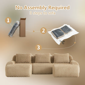 English Elm 114" U-shaped Modular Sectional Flannelette Sofa Oversized Lounge with Movable Ottoman Light Camel W714S01513