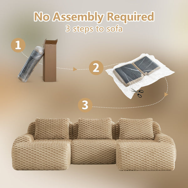 English Elm 114" U-shaped Modular Sectional Flannelette Sofa Oversized Lounge with Movable Ottoman Light Camel W714S01513
