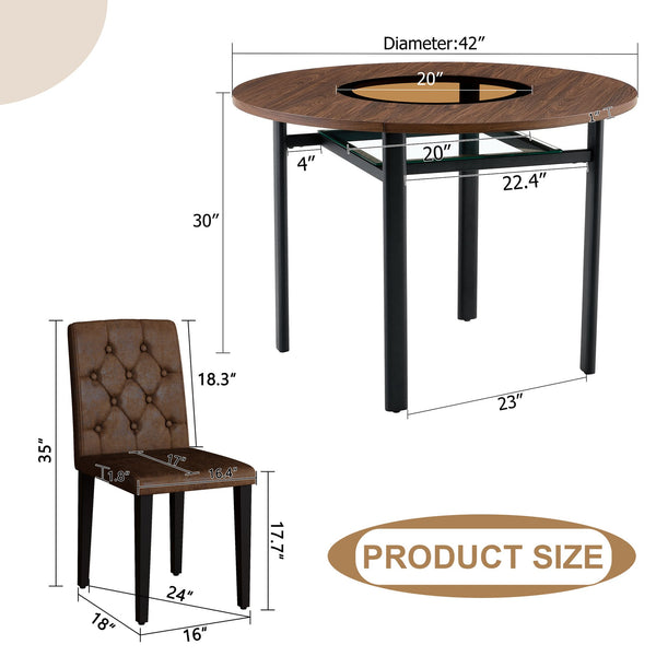 English Elm 42 Inch Round Dining Set Mdf Wood Grain Table with Tufted Suede Chairs for Four W1151S04474