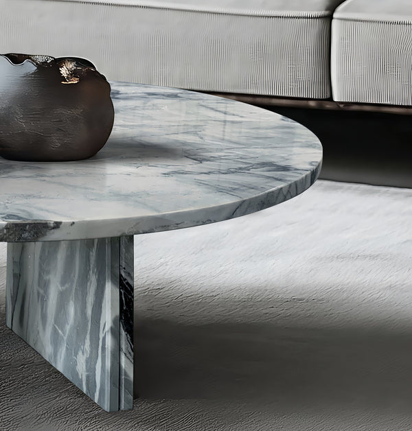 English Elm Blue Gray Marble Coffee Table Set - Elegant Natural Stone Design For Living Room, 27.6 & 17.7 Inch W1696P262766