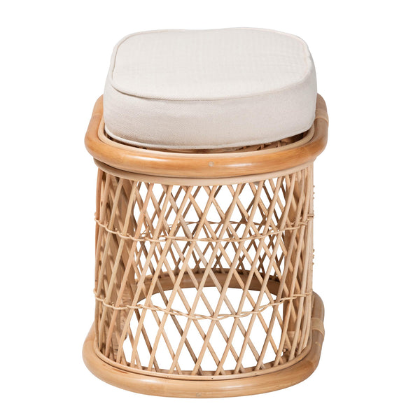 English Elm Bohemian Oval Rattan Footstool with Woven Openwork Frame and Removable Cushion B2750P467736