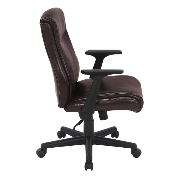 OSP Home Furnishings Mid Back Faux Leather Manager Chair with Lumbar Support and Pneumatic Height Adjust Chocolate FL91201-U2