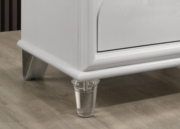 English Elm Contemporary Glam Nightstand with Acrylic Handles and Embossed Panels, Felt-Lined Drawer, Dovetailed Craftsmanship White 26 L x 20 W x 25 H B2741P353118